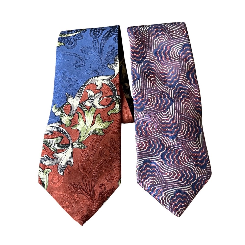 VTG LOT OF 2, Men's Neck Tie HALSTON & OSCAR DE LA RENTA Unique Colors/Prints